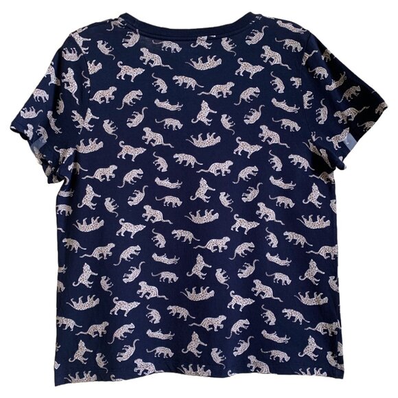 J. CREW FACTORY WOMENS' Navy Small Cheetah Print Broken-in Crewneck Tee Sz L - Picture 2 of 3